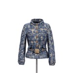By Karl Lagerfeld Blue and Gold Mixed Lurex and Tweed Jacket with Belt, Ready-to-Wear, Métiers d'Art Paris-Byzance Pre-Fall 2011