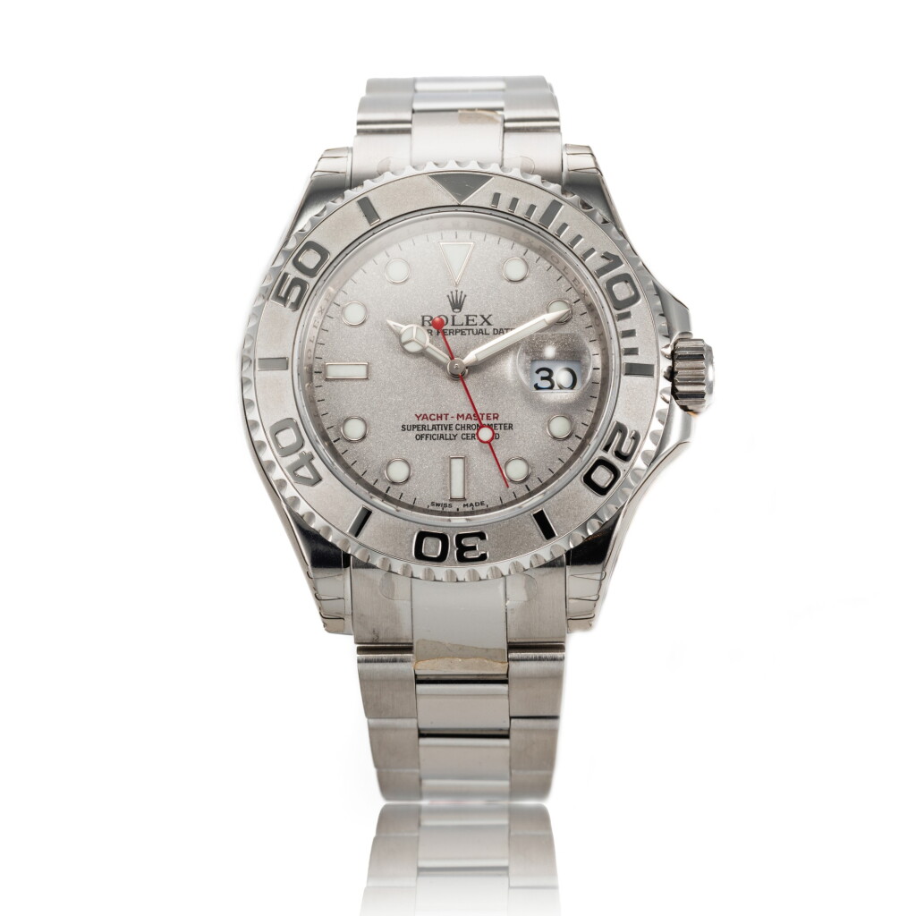 View full screen - View 1 of Lot 1. Reference 16622 Yacht-Master | A stainless steel and platinum automatic wristwatch with date and bracelet, Circa 2007 | 勞力士 16622 型號 Yacht Master | 精鋼及鉑金自動上鏈鍊帶腕錶備日期顯示,約2007年製.