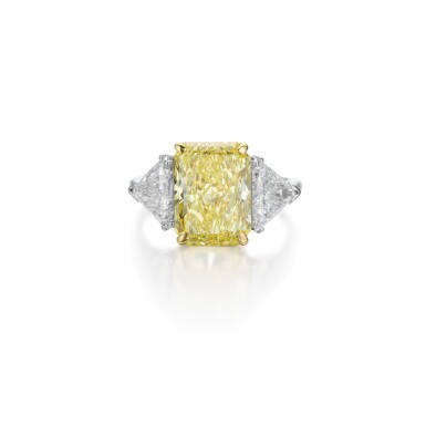 View full screen - View 1 of Lot 409. Fancy Intense Yellow Diamond and Diamond Ring.