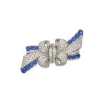 Diamond and Sapphire Double-Clip Brooch
