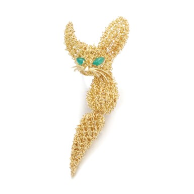 View full screen - View 1 of Lot 76. Gold and emerald brooch, circa 1965.