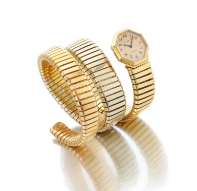 View full screen - View 1 of Lot 155. Bulgari, Three color Tubogas wristwatch (Bulgari, Orologio Tubogas nei tre colori dell'oro).