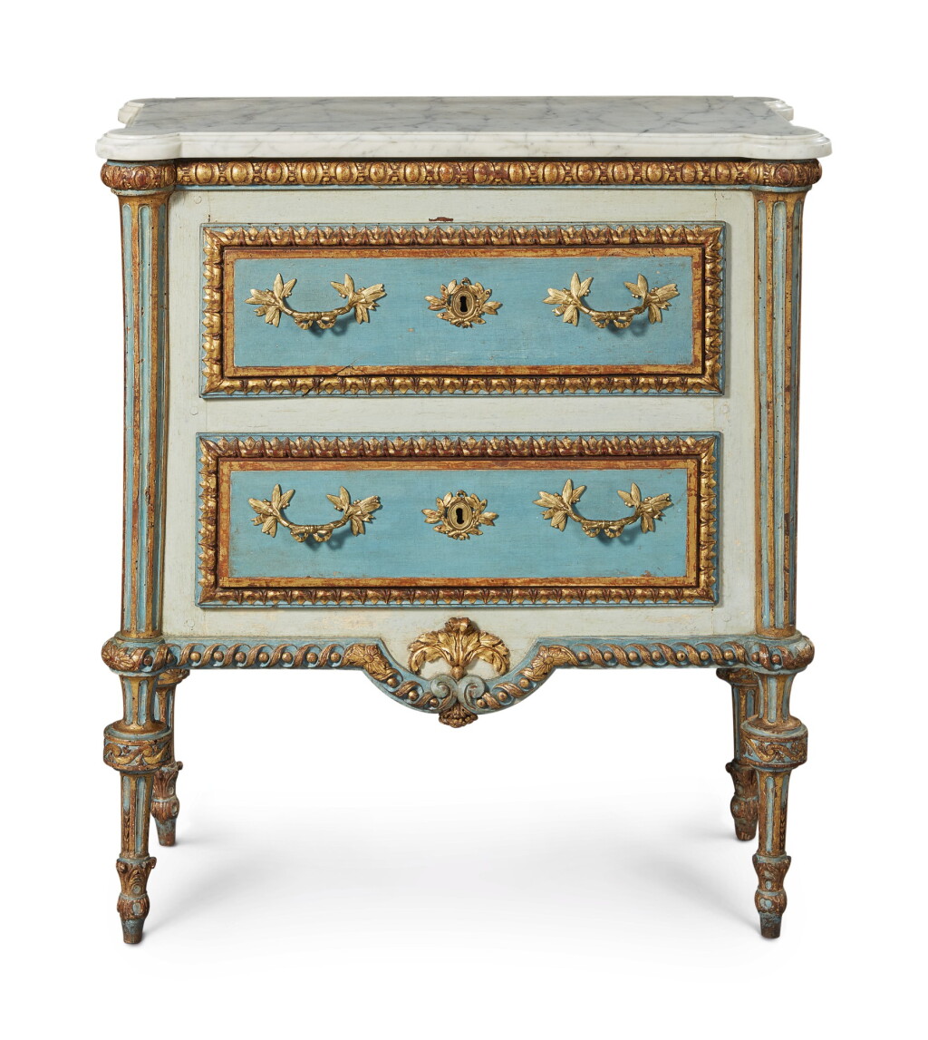 View full screen - View 1 of Lot 138. A North Italian Neoclassical Blue and White Painted Commode, probably Piedmont, Late 18th Century.