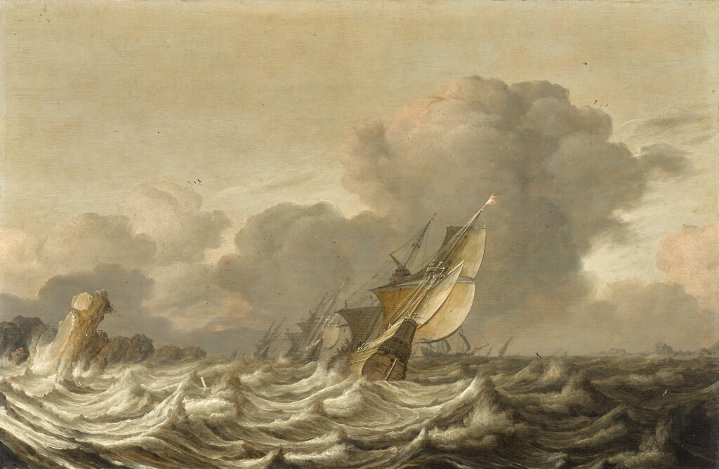 View full screen - View 1 of Lot 119. PIETER MULIER THE ELDER | SAILING VESSELS IN CHOPPY SEAS.