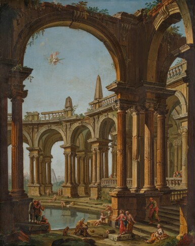 View full screen - View 1 of Lot 151. Architectural capriccio with Christ's miraculous healing of a paralytic man at Bethesda.