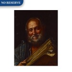 Bearded man holding a book, bust-length