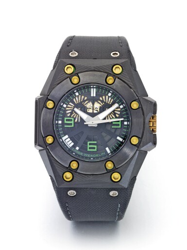View full screen - View 1 of Lot 102. LINDE WERDELIN | OKTOPUS DOUBLE DATE 3DTP CARBON A CARBON FIBER AND TITANIUM AUTOMATIC CENTER SECONDS WRISTWATCH WITH DATE CIRCA 2010.