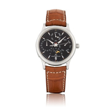 View full screen - View 1 of Lot 412. JAEGER-LECOULTRE | MASTER PERPETUAL, STAINLESS STEEL PERPETUAL CALENDAR WRISTWATCH WITH MOON PHASES AND YEAR INDICATION CIRCA 2005.