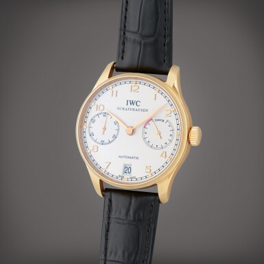 View full screen - View 1 of Lot 127. Portugieser, Reference IW500101 | A pink gold wristwatch with date and power reserve indication | Circa 2008.