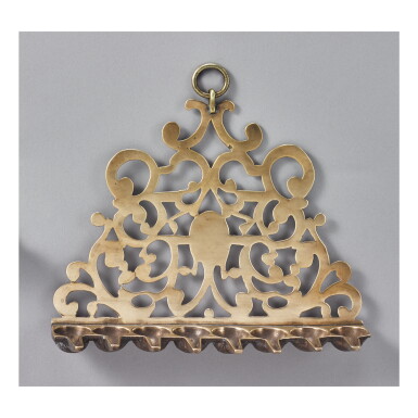 View full screen - View 1 of Lot 143. AN ITALIAN BRASS HANUKAH LAMP, 18TH CENTURY.