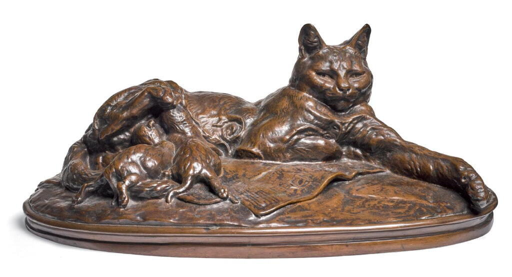 View full screen - View 1 of Lot 56. EMMANUEL FRÉMIET | CHATTE ET SES PETITS (CAT WITH HER KITTENS).
