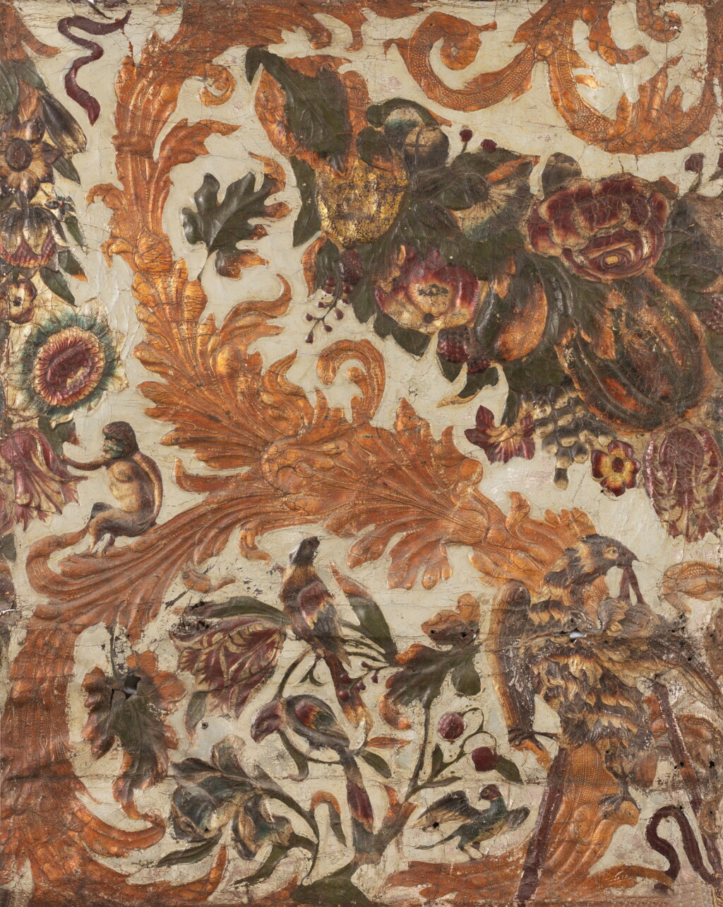 View full screen - View 1 of Lot 247. A painted leather panel, 18th century, probably Southern Netherlands.