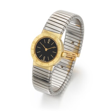 View full screen - View 1 of Lot 162. Bulgari, Gold and steel wristwatch (Bulgari, Orologio da polso in acciaio e oro).