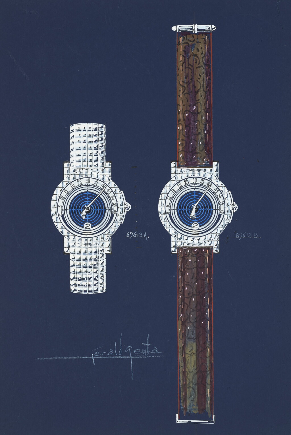View full screen - View 1 of Lot 1031. An original prototype design of a bracelet watch and wristwatch with accompanying NFT, Circa 1990 .