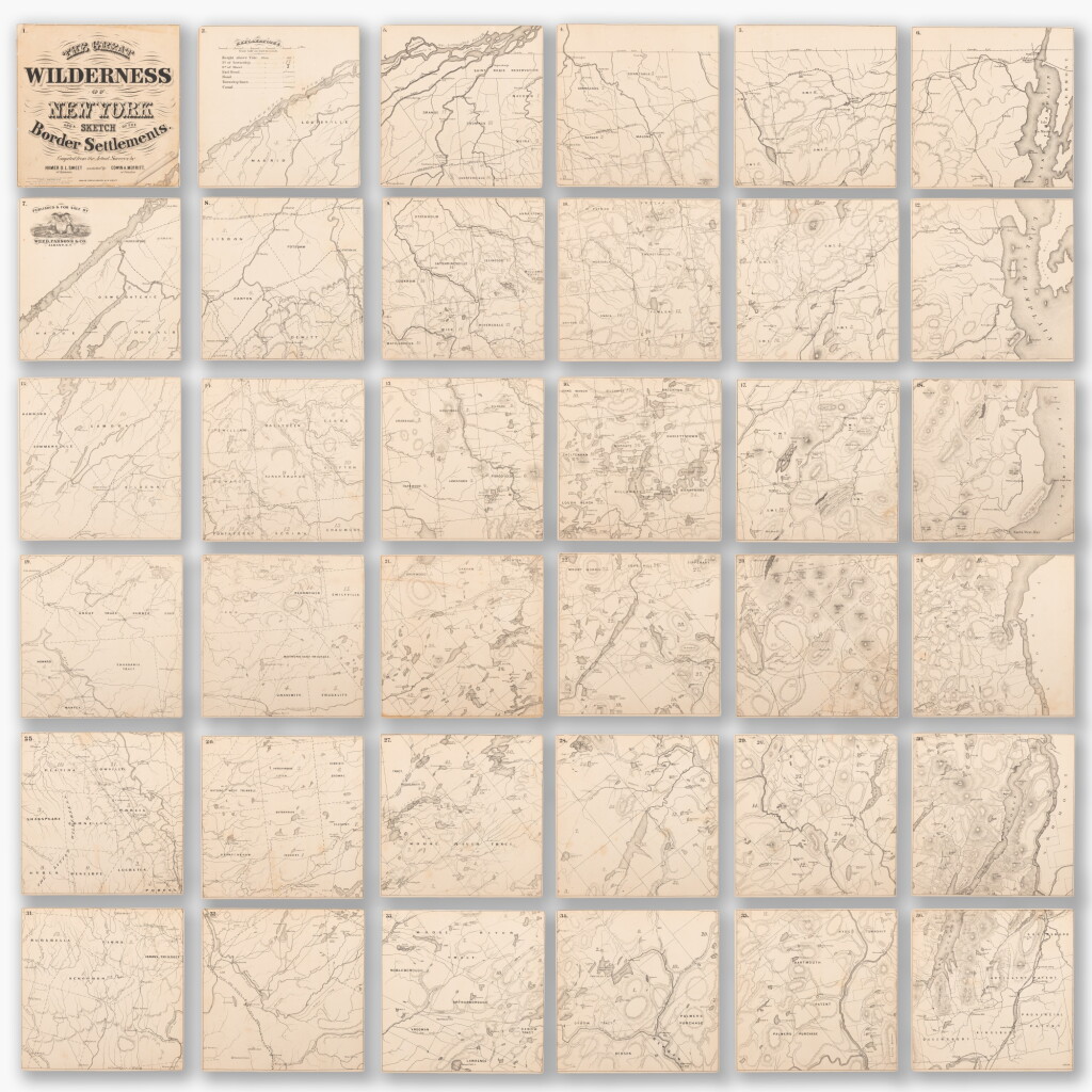 View full screen - View 1 of Lot 349. (Adirondacks) — Homer D. Sweet and Edwin A. Merritt | A rare 36-sheet wall map of the Adirondacks, 1867.