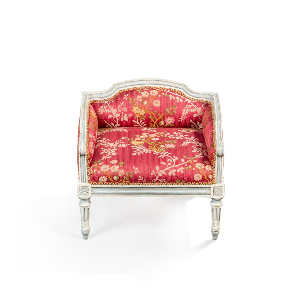 View full screen - View 1 of Lot 757. A Louis XVI grey- and cream-lacquered dog seat, circa 1780.
