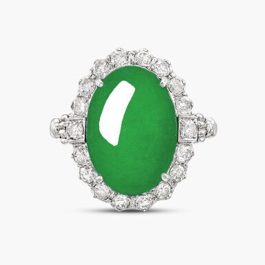 View full screen - View 1 of Lot 1354. Jadeite and Diamond Ring | 天然翡翠 配 鑽石 戒指.