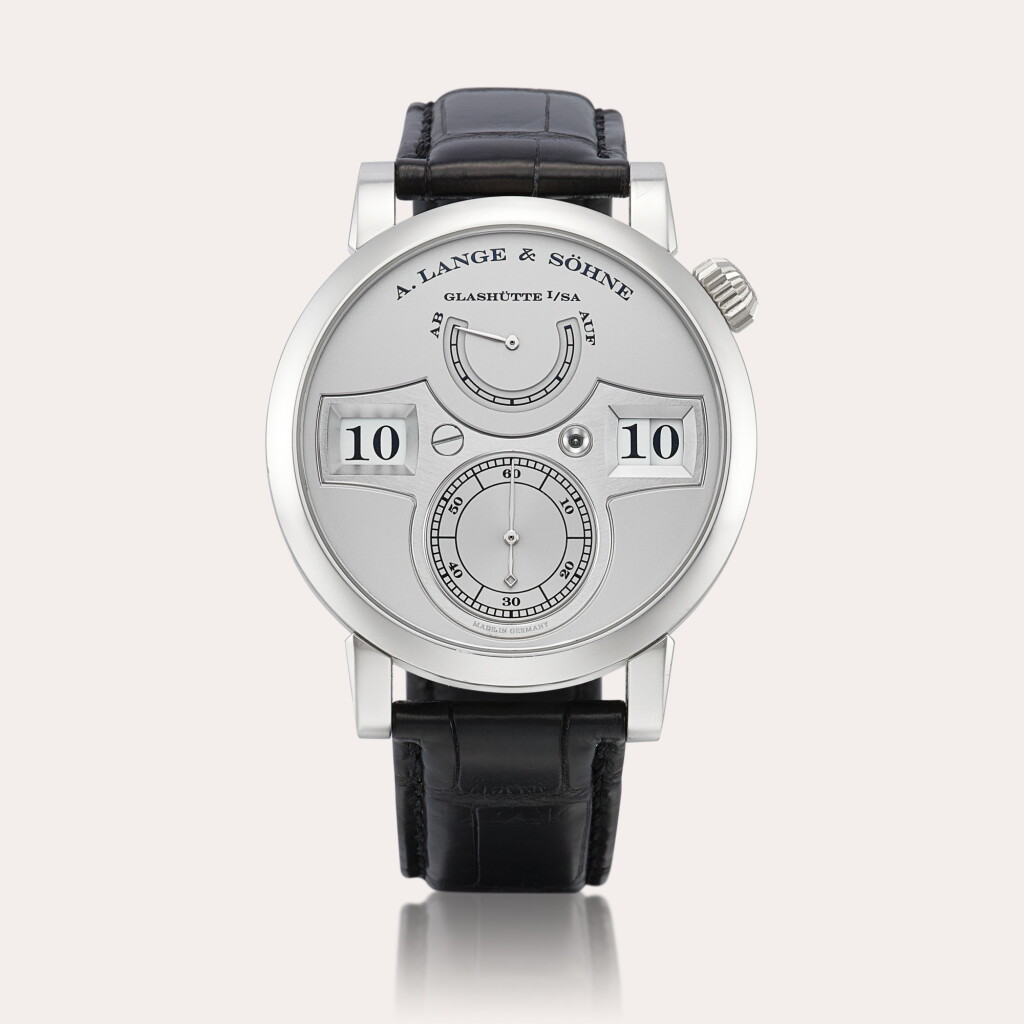 View full screen - View 1 of Lot 2228. Zeitwerk, Reference 140.025 A limited edition platinum wristwatch with digital time display and power reserve indication, Circa 2011 | 朗格 | ZEITWERK 型號140.025 | 限量版鉑金腕錶,備跳字及動力儲備顯示,約2011年製.