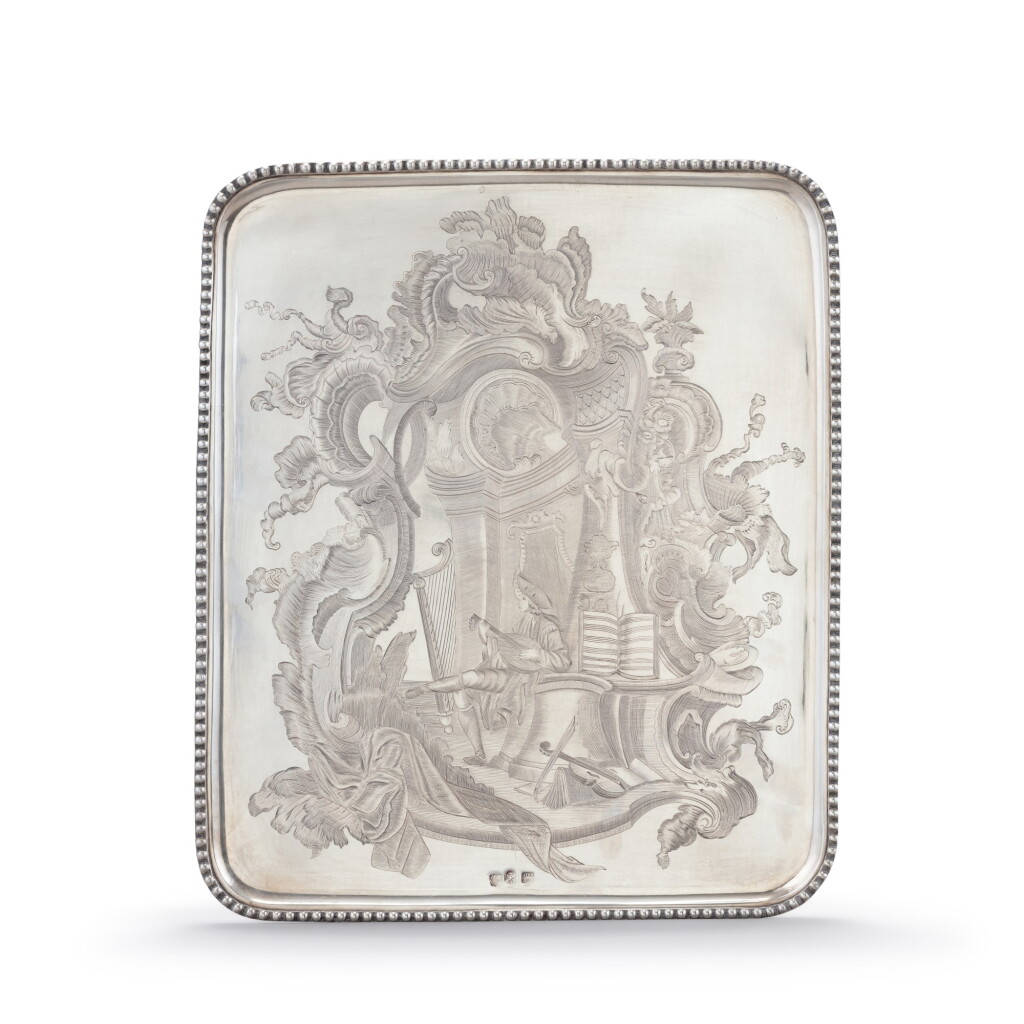 View full screen - View 1 of Lot 83. A rectangular silver tray, Maxim Kusmin Solotarew, assay-master Afanasij Krasilnikow, Kaluga, Russia, 1788 | Plateau rectangulaire en argent par Maxim Kusmin Solotarew, essayeur Afanasij Krasilnikow, Kaluga, Russie, 1788.