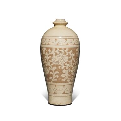 View full screen - View 1 of Lot 523. A 'Cizhou' sgraffiato 'floral' vase, Northern Song / Jin dynasty | 北宋 / 金 磁州窰系白釉剔纏枝花卉紋梅瓶.