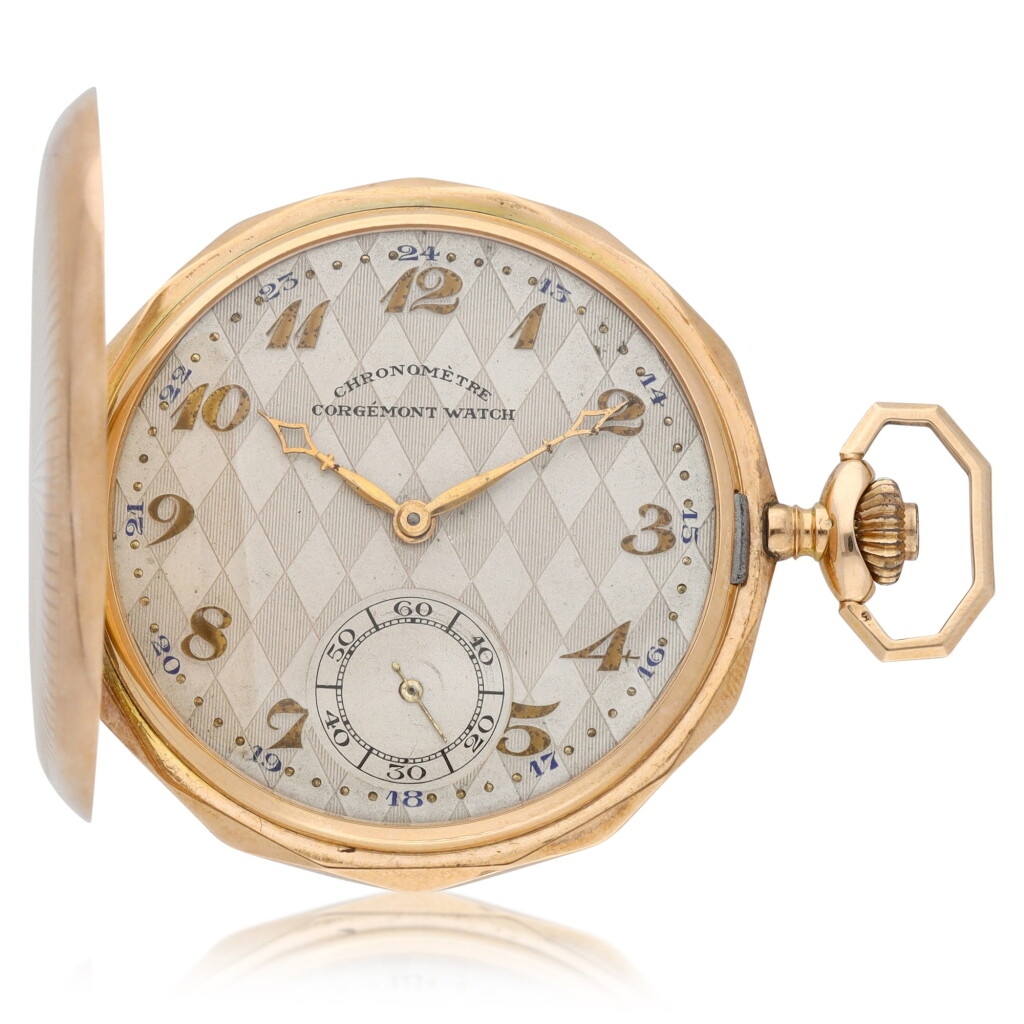 View full screen - View 1 of Lot 136. Corgemont Watch No. 39988 A 14ct pink gold hunting cased keyless lever watch Circa 1920.