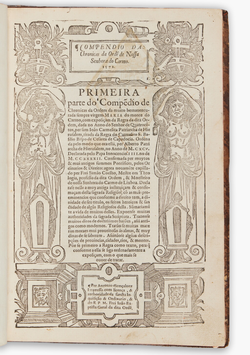 View full screen - View 1 of Lot 308. Coelho, Fr. Simão | First and only edition of this Carmelite chronicle—the Duke of Lafões copy.