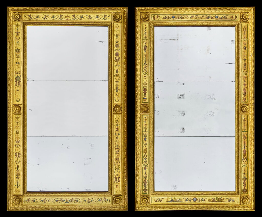 View full screen - View 1 of Lot 11. A Pair of Monumental Italian Neoclassical Gilt and Painted Wood Frames from the Palazzo Borghese, Rome, Circa 1836.