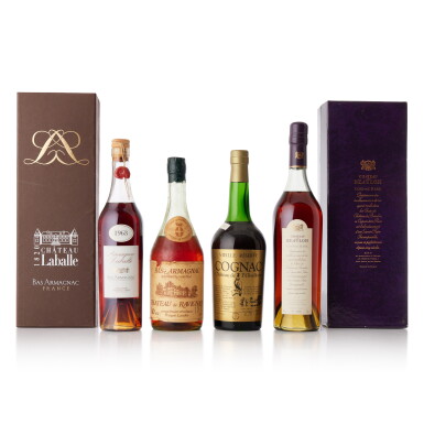 View full screen - View 1 of Lot 6798. Vintage Bas Armagnac & Cognac Mixed Lot MV (3 BT70, 1 BT50).
