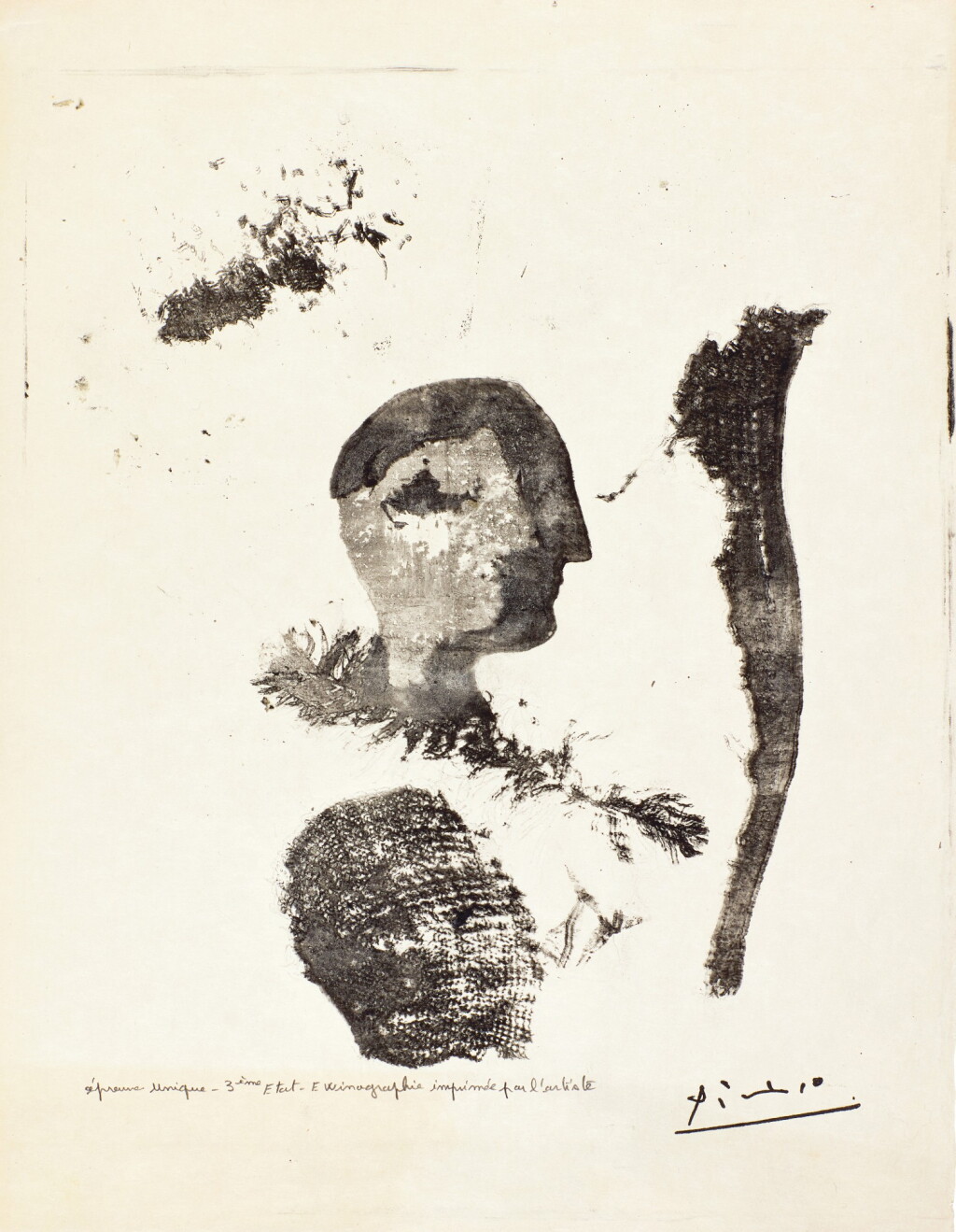 View full screen - View 1 of Lot 130. PABLO PICASSO | TÊTE AVEC PLUME ET TARLATANE (BA. 572BIS).
