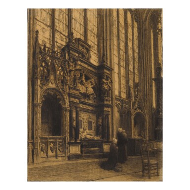 View full screen - View 1 of Lot 43. LÉON-AUGUSTIN LHERMITTE | RECUEILLEMENT PRÈS DU TOMBEAU DE LOUIS DE BRÉZÉ DANS LA CHAPELLE DE LA VIERGE À LA CATHÉDRALE DE ROUEN .