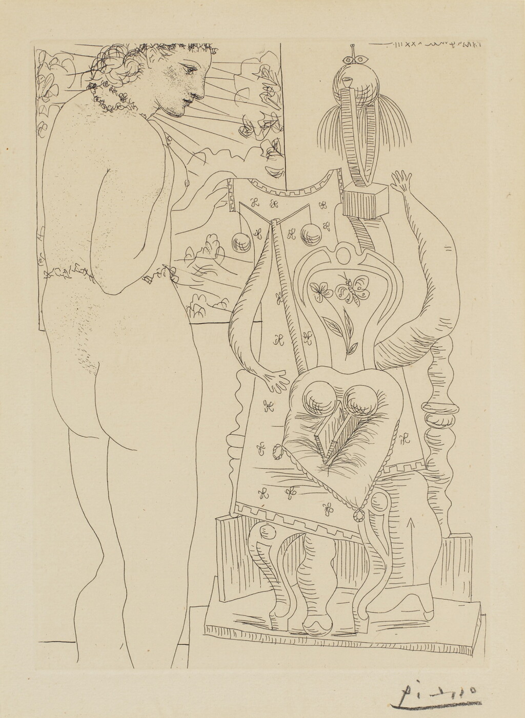 View full screen - View 1 of Lot 843. Modèle et Sculpture surréaliste, from the Vollard suite (Bloch 187; Baer 346).