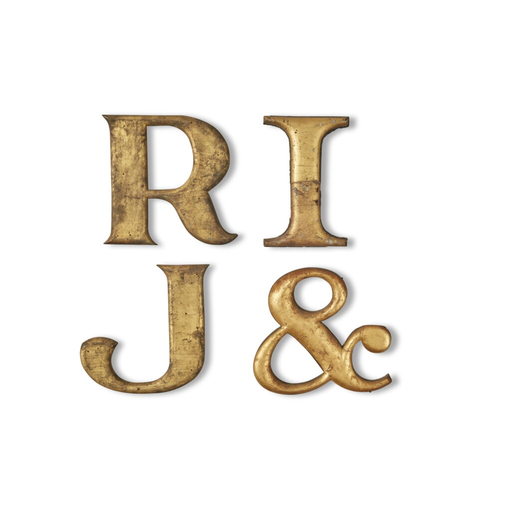 View full screen - View 1 of Lot 331. Group of Three American Giltwood Trade Sign Letters, Circa 1900.