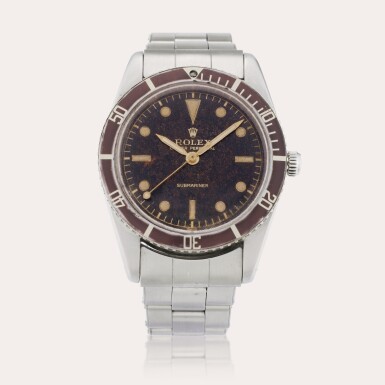 View full screen - View 1 of Lot 433. Reference 6204 Submariner | A stainless steel automatic wristwatch with gilt dial and bracelet, Circa 1953.