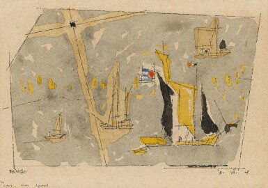 View full screen - View 1 of Lot 43. Vier Segler (Four Sailboats) & Dreimastbarke (Three Ships) .
