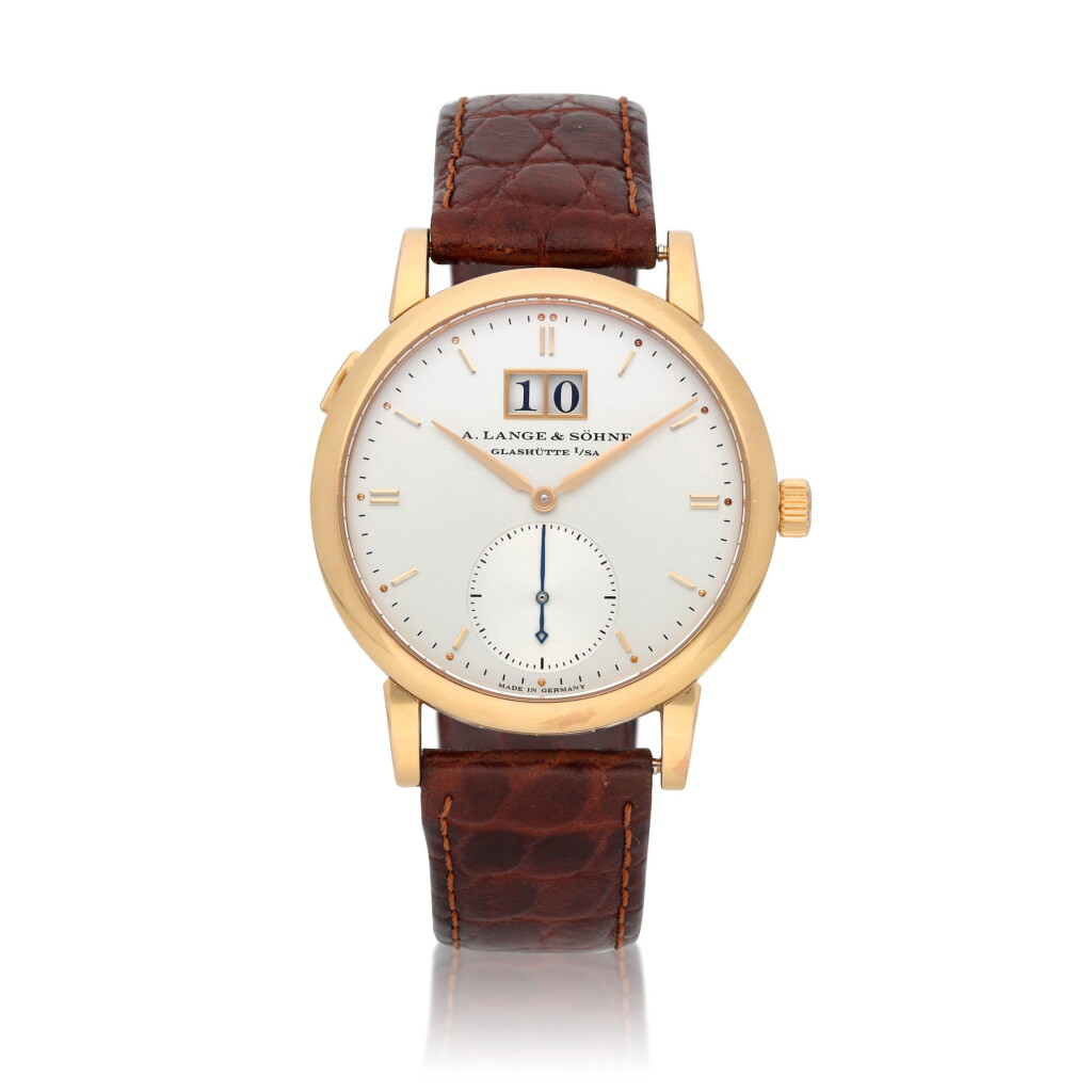 View full screen - View 1 of Lot 22. Saxonia Automatik, ref. 315.032/LS3154AD Pink gold wristwatch with digital date display Circa 2009.