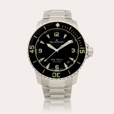 View full screen - View 1 of Lot 2105. Fifty Fathoms, Reference 5015 A titanium wristwatch with date and bracelet, Circa 2020 | 寶珀 | FIFTY FATHOMS 型號5015 | 鈦金屬鏈帶腕錶,備日期顯示,約2020年製.