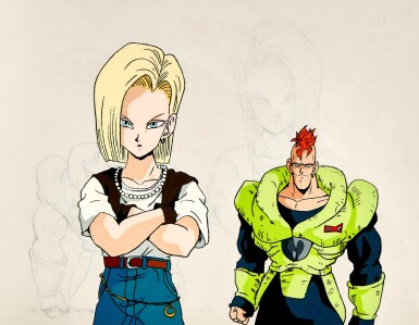 View full screen - View 1 of Lot 44. Android 16 and 18 Animation Cel with Douga | 人造人16號和18號賽璐璐,附線稿.