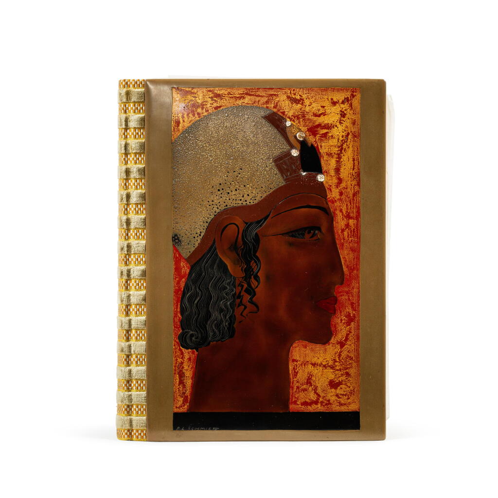 View full screen - View 1 of Lot 113. Le Cantique des Cantiques. Paris, 1925. Reliure de Lortic ornée de laques de Dunand. Exemplaire avec envoi illustré, enrichi d'une gouache originale signée de Schmied..
