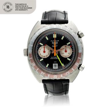 View full screen - View 1 of Lot 54. Reference 1163 Autavia A stainless steel automatic dual time chronograph wristwatch, Circa 1970.