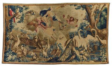 View full screen - View 1 of Lot 14. A French Louis XIV Classical Allegorical Tapestry, Gobelins manufactory, depicting 'Air', from the series 'The Elements', after Charles Le Brun (1619-1690), cartoons by Baudouin Yvart (1611-1690), probably from workshop of Jean de la Croix, third quarter 17th century.