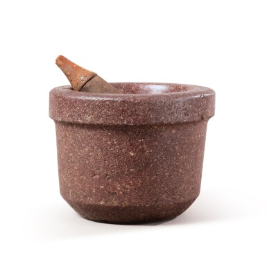 View full screen - View 1 of Lot 20. A large straight sided porphyry mortar, probably 16th century or earlier | Grand mortier en porphyre égyptien, probablement du XVIeme siècle ou antérieur.