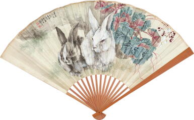 View full screen - View 1 of Lot 2598. 程璋 成雙成對 | Cheng Zhang, Rabbits and Monkeys.