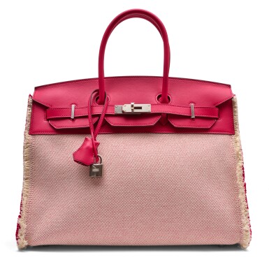View full screen - View 1 of Lot 1328. Limited Edition Framboise Swift and Twill H Canvas Fray Birkin 35 Palladium Hardware, 2021.