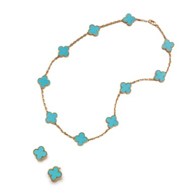 View full screen - View 1 of Lot 18. Turquoise 'Vintage Alhambra' Necklace and Pair of Earclips, France.