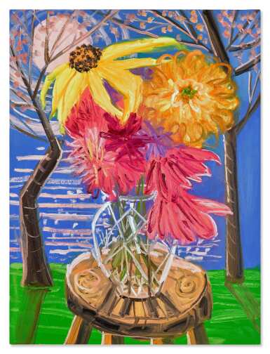 View full screen - View 1 of Lot 403. Red Dahlias (for The Pink Moon).