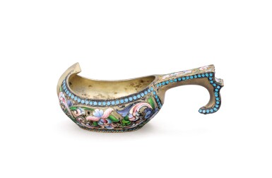 View full screen - View 1 of Lot 67. A Russian silver-gilt and cloisonné enamel Kovsh, mark of Ivan Saltykov, Moscow, 1896-1908.