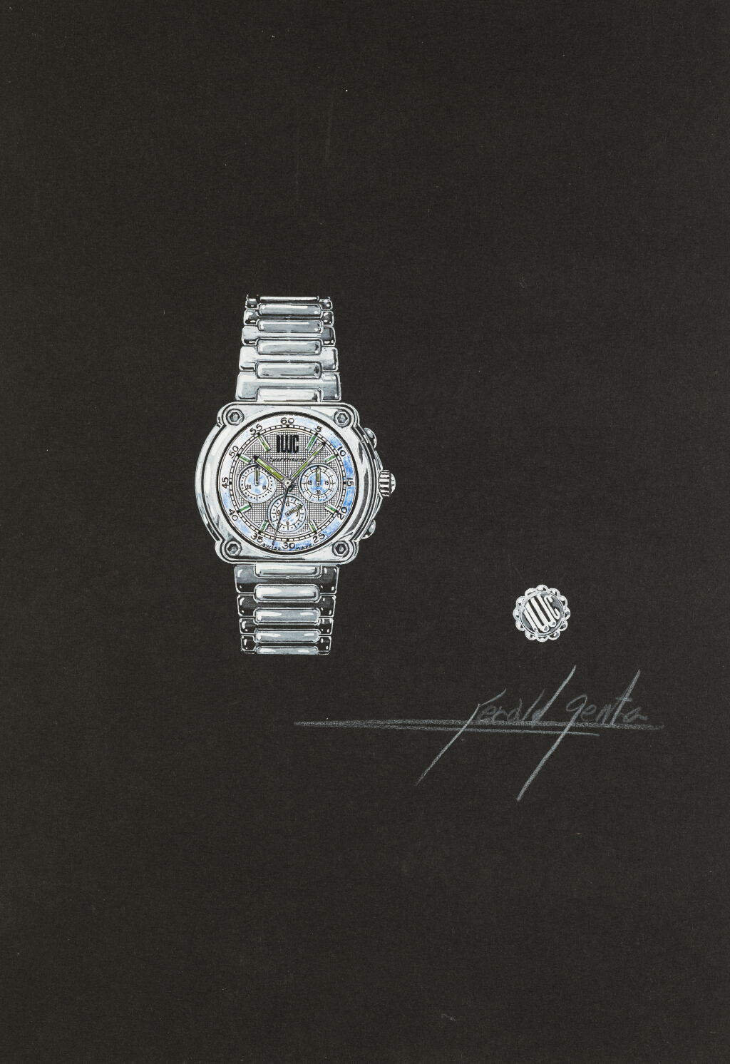 View full screen - View 1 of Lot 1010. An original prototype design of a bracelet watch with accompanying NFT, Circa 1975.