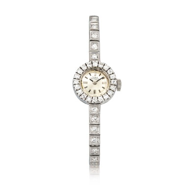 View full screen - View 1 of Lot 8206. A white gold and diamond-set bracelet watch, Circa 1960 | 芝柏 | 白金鑲鑽石鏈帶腕錶,約1960年製.