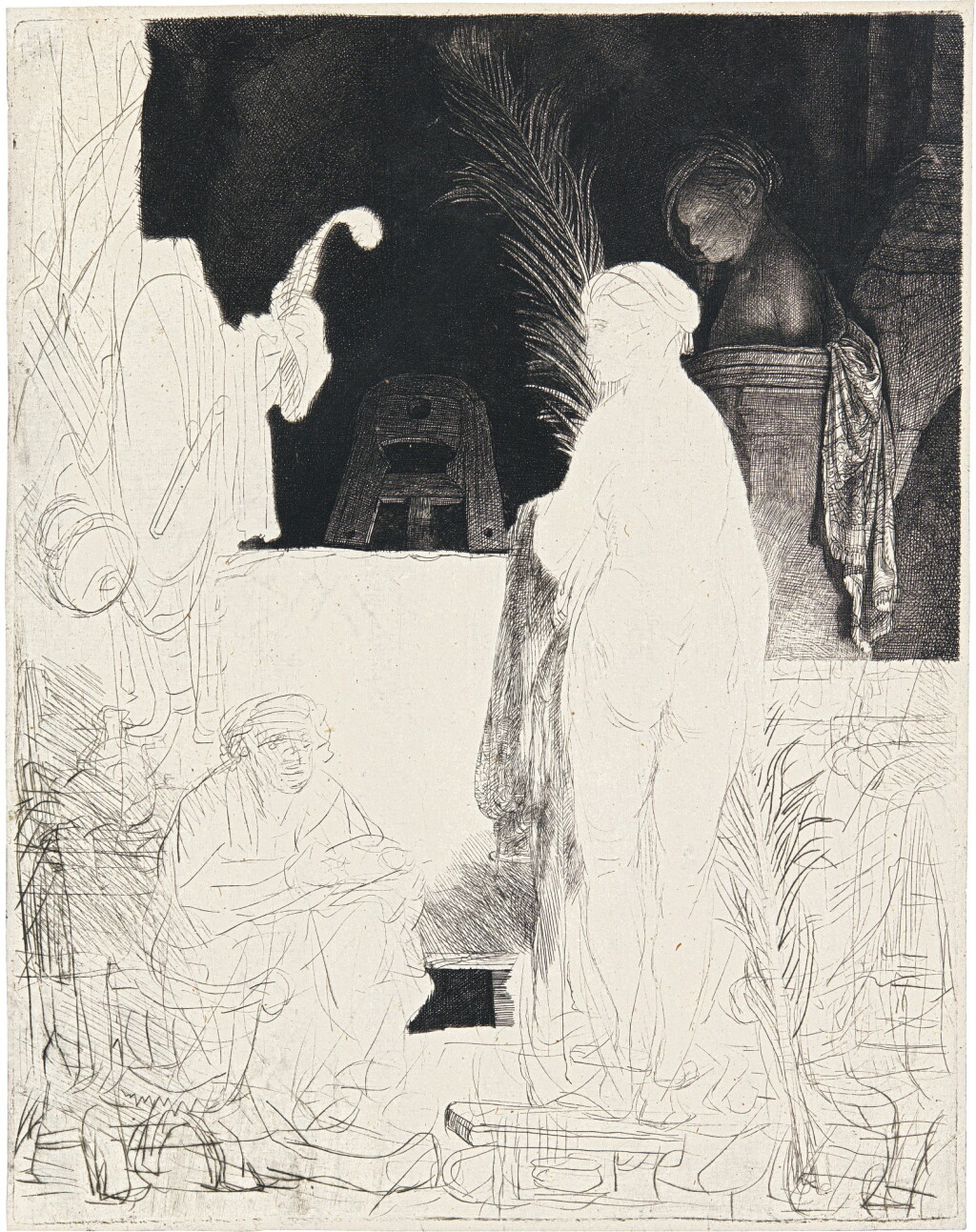 View full screen - View 1 of Lot 51. REMBRANDT HARMENSZ. VAN RIJN | THE ARTIST DRAWING FROM THE MODEL ('HET BEELDT VAN PIGMALION') (B., HOLL. 192; NEW HOLL. 176; H. 231).