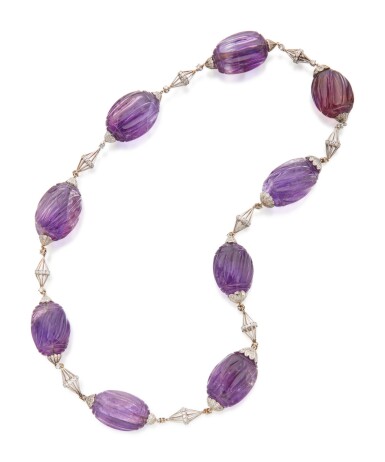 View full screen - View 1 of Lot 130. AMETHYST AND DIAMOND NECKLACE.